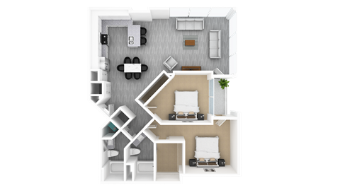 Luxury 2 Bed 2 Bath, 1,436 sqft, 3D Floorplan at The Whit in Indianapolis, IN 46204